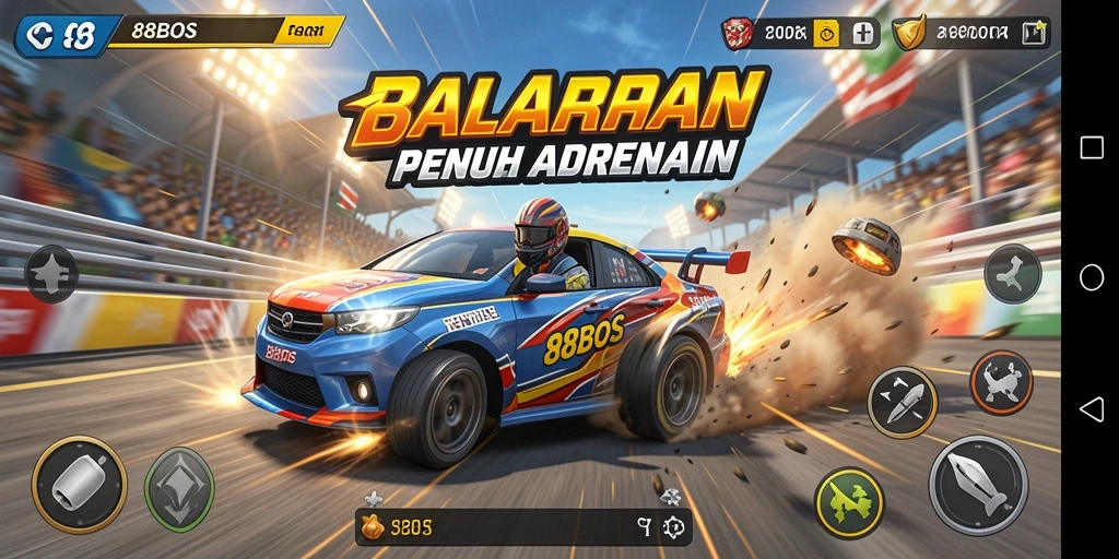Screenshot gameplay 88BOS menampilkan aksi balapan seru dan grafis yang memukau.