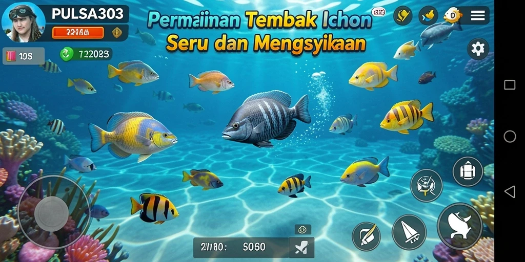 Tangkapan layar gameplay PULSA303 yang menampilkan momen seru saat menembak ikan.