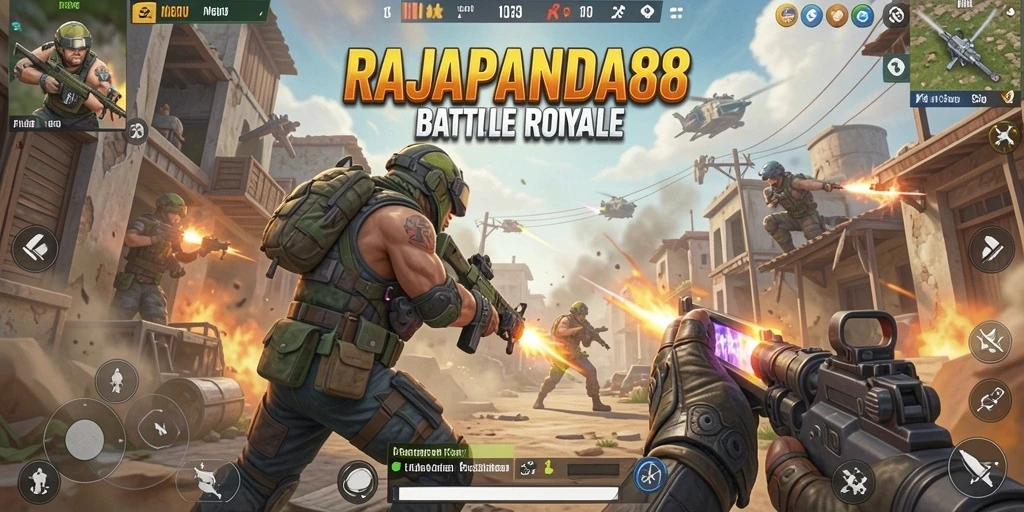 Screenshot gameplay RAJAPANDA88 menampilkan aksi pertempuran mendebarkan di arena.