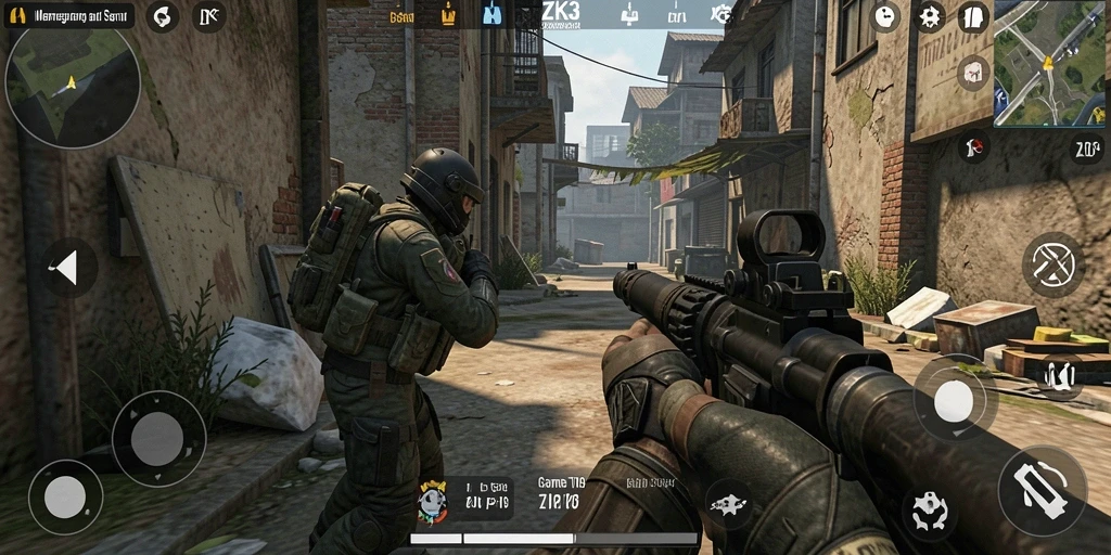 Screenshot gameplay ZK3 dengan aksi menegangkan di medan perang.