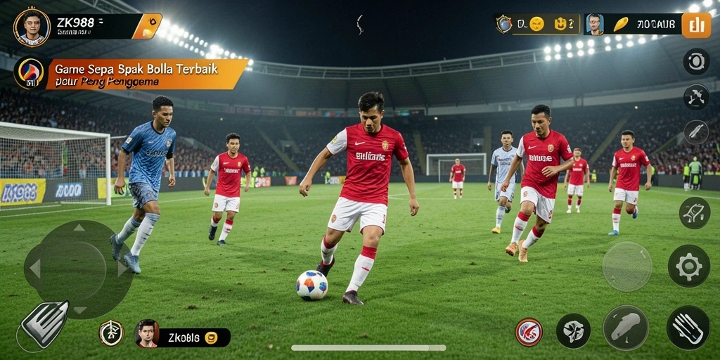 Screenshot gameplay ZK988 menampilkan aksi sepak bola yang mendebarkan.